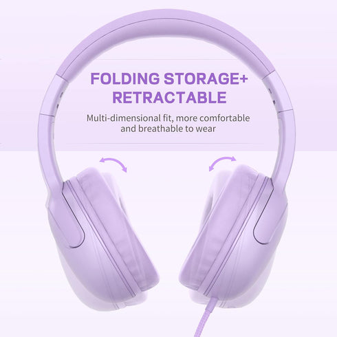 LORELEI E5 Wired Headphones for Kids Foldable & 3.5mm Jack Tangle Free Nylon Wire Stereo On Ear Headsets for Kids/Children/School/Tablet/Ipad/Kidd...