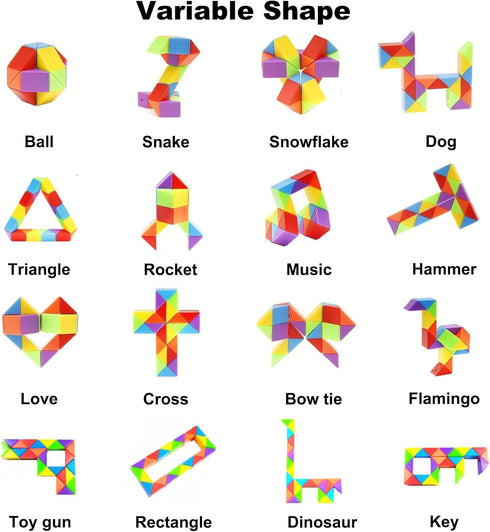24 Pack Mini Fidget Snake Cube Puzzle Toys - Party Favors & Goodie Bag Fillers for Kids & Teens - Rainbow Colors - Bulk Birthday & Back to School ...