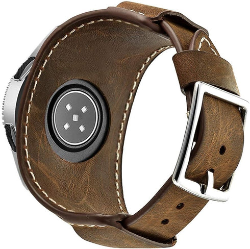 Compatible with Samsung Galaxy Watch 46mm/Galaxy Watch 3 45mm/Gear S3 Frontier/Classic Bands, 22mm Genuine Leather Cuff Bracelet Replacement Strap...
