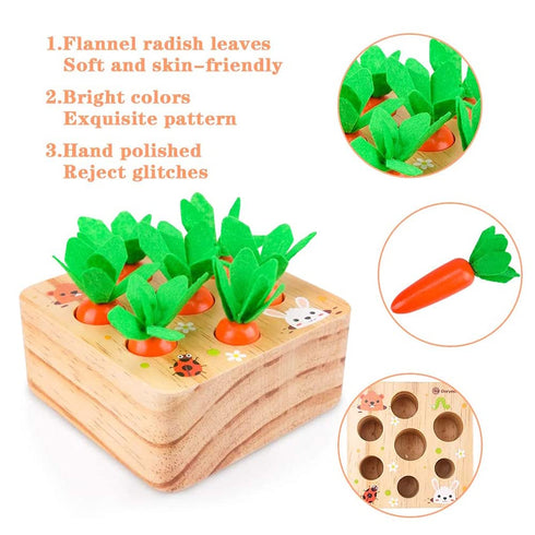 Wooden Educational Toys for 1 2 3 Year Old Boys Girls, Carrots Harvest Montessori Shape Size Matching Game for Fine Motor Skill Preschool Learning...