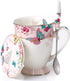 YBK Tech Euro Style Porcelain Tea Cup Coffee Mug with Lid for Breakfast Home Kitchen (((Butterflies Pattern) (Pink)))...