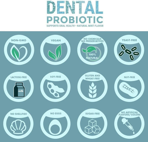 Dental Probiotic, 30 Sugar Free Chewable Tablets, Mint Flavor - Vegan Supplements w/BLIS K12 & M18 - Boosts Oral Health - Fights Bad Breath (Halit...