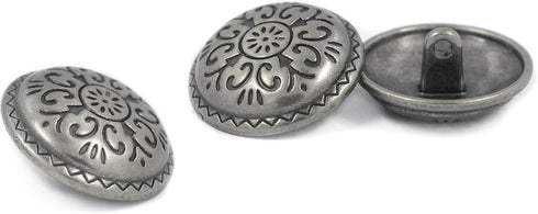 Bezelry 12 Pieces Southwestern Style Flower Pattern Domed Metal Shank Buttons. 22mm (7/8 inch) (Gray Silver)...