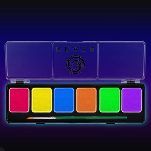 Kraze FX 6 Color Neon Face& Body Paint Palette (6 gram) with Brush - Water Activated, Professional UV Glow Blacklight Reactive Face Painting Kit, ...