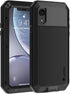 Lanhiem iPhone XR Metal Case, Heavy Duty Shockproof Case with Built-in Glass Screen Protector, Rugged Full Body Protective Cover, Black...