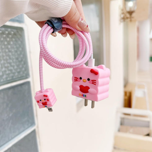 Cute Cartoon Charger Protector Case - Compatible for iPhone 18W 20W USB-C Power Adapter and Lightning Cable (12)......