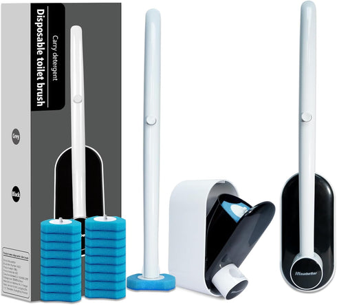 2Pack Disposable Toilet Brush and Holder with 16 Toilet Bowl Wand Refills Loaded Scrubbing solution for Toilet Cleaning, Bathroom Cleaning Supplie...