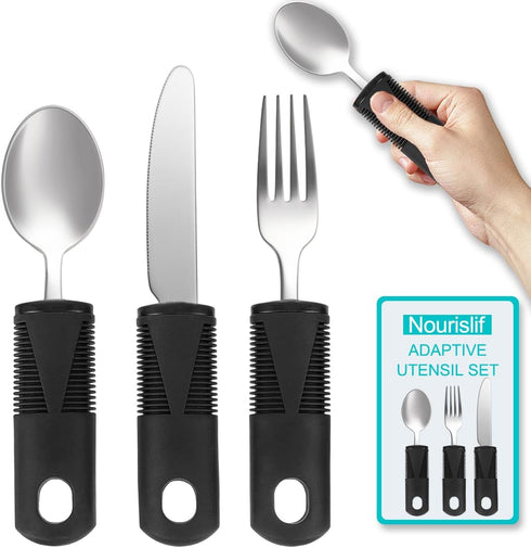 Adaptive Utensils, Adaptive Utensils 3pcs for Hand Tremors,Elderly, Arthritis,Parkinsons-Built Up Utensils for Adults–Easy Grip Aids Handle–2.7oz ...