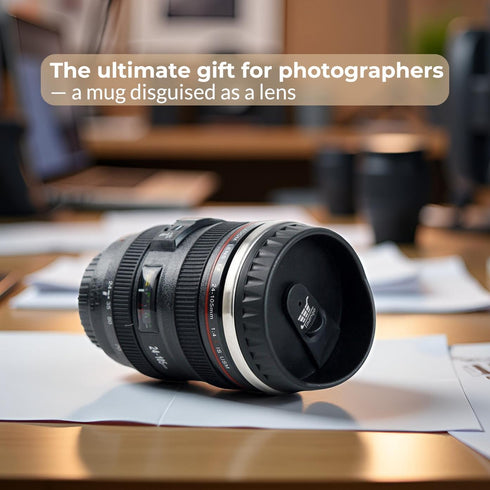 Camera Lens Coffee Mug with Slider Lid – Realistic DSLR Thermos Cup, Novelty Gift for Photographers, Coffee Lovers, Men & Women...