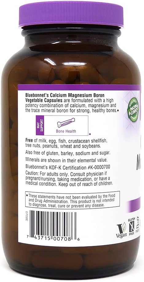 BlueBonnet Calcium Magnesium Plus Boron Vegetarian Capsules, Off-White, 180 Count...