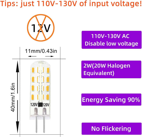 G4 AC 120V Led Light Bulb 2W Equivalent to 20W Warm White 3000K 200lm Bi-pin Base G4 Bulbs 120V Pack of 10...