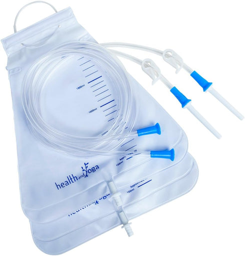 HealthAndYoga™ MovNFlo Super Economical Enema Bag Kit (2 Quart) - 2 pcs - BPA and Latex Free - Foldable and Compact - Travel Compatible for Fleet ...