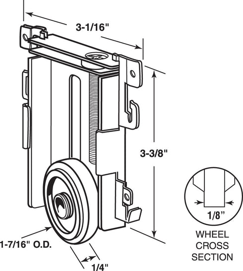 Prime-Line N 6790 1-7/16 In. Mirror Door Roller Assembly, Nylon Flat Roller, for Acme (Single Pack)...