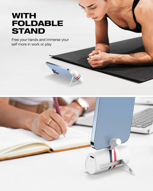 Mini Portable Charger for iPhone | 5000mAh 20W PD Fast Charging Battery Pack with Stand | Cute LED Display Small Power Bank for iPhone 14, 13, 12,...