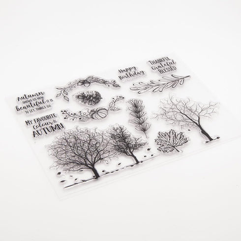 Autumn Trees Clear Stamps for Card Making Leaves Words Transparent Silicone Stamp DIY Scrapbooking Supplies Embossing Paper Card Album...