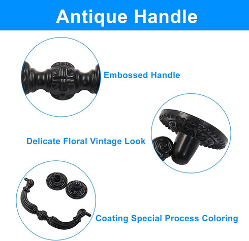 4 Pcs Antique Drop Drawer Pull Handles, 3.7 Inch Hole Center Swing Cabinet Dresser Handles, Vintage Hardware for Furniture, Dresser...