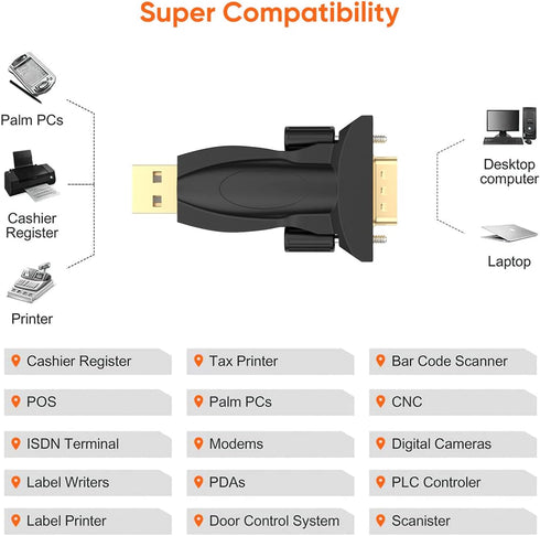 CableCreation USB to RS232 Male Adapter with PL2303 Chipset, USB to DB9 Serial Converter for Windows 11, 10, 8.1, 8, 7, Linux and Mac OS,Black...