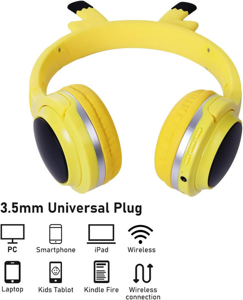 Kids Bluetooth Headphones, Colorful LED Lights Wireless Cartoon Headphones, Over Ear Headphones Built-in Mic for Children/School/iPad/Tablet/Airpl...