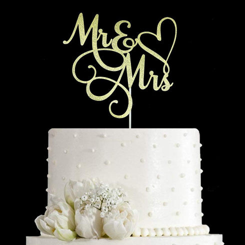 Gold Glitter Mr & Mrs Cake Topper - Wedding, Engagement, Wedding Anniversary Cake Toppers Decorations...