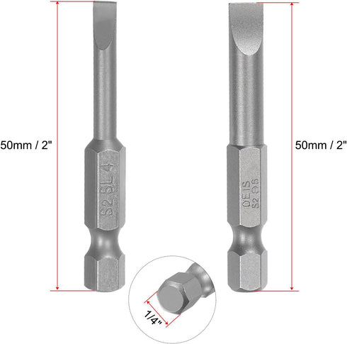 uxcell 4mm and 6mm Magnetic Slotted Screwdriver Bit Set, 1/4" Hex Shank 2" Length S2 Power Tool, 15-Piece...