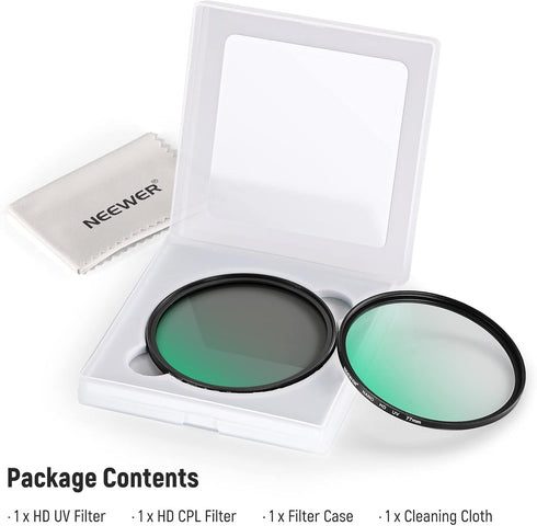 NEEWER 77mm CPL UV Lens Filter Kit, Circular Polarizer(Polarizing) UV Protection Filter Set with HD Optical Glass with Double Sided 30 Layer Nano ...