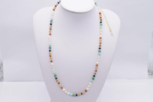 Boho 7 Chakra Natural Stone Jaspers Tube Beads Choker Necklace, Beaded Gemstone Necklace for Women, Colorful Boho Bead Choker Necklace Natural Sto...