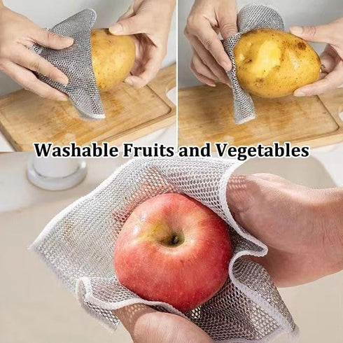 Wire Dishcloth for Wet and Dry, 2024 Multifunctional Steel Wire Dish Towel, Multipurpose Non-Scratch Wire Dishcloth, Reusable Metal Scrubbing Pads...