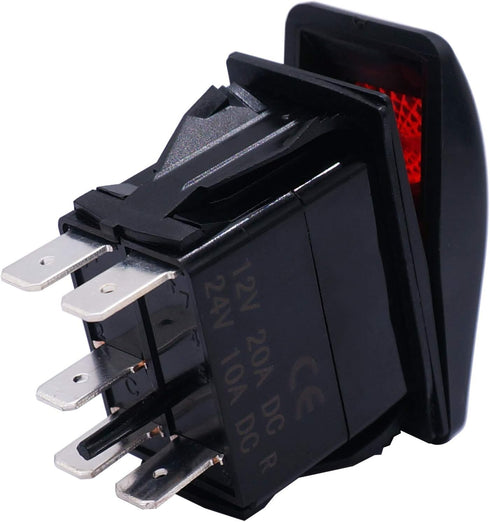 Twidec/Momentary Horn Rocker Toggle Switch SPST 5 Pin 20A 12V 24VDC ON Off Red LED Light Push Button Switch Bar Car with Jumper Wires Set A11625B-...