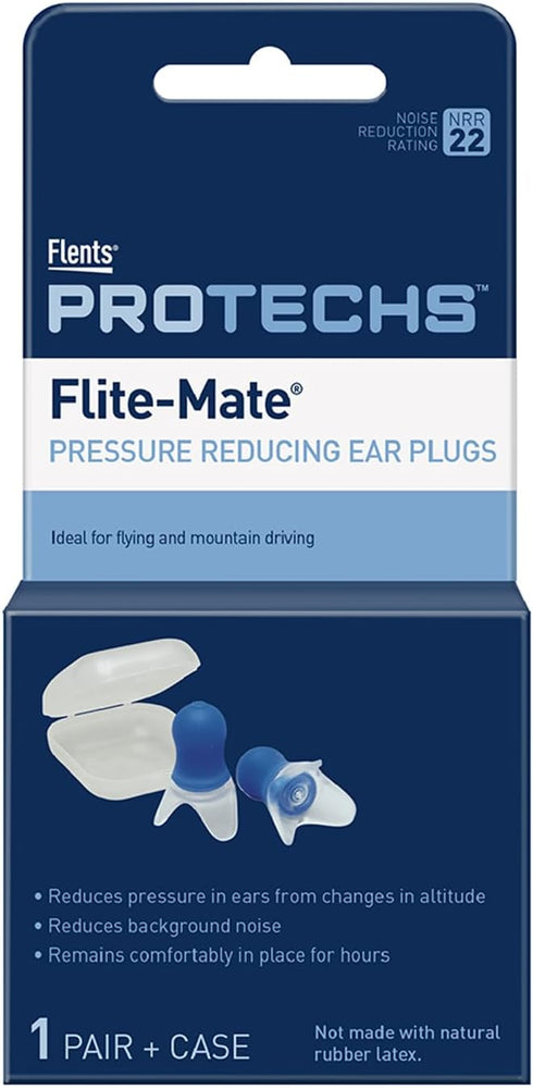 Flents Reusable Ear Plugs, Ideal for Flying And Mountain Driving, Reduces Pressure And Background Noise, 1 Pair With Travel Size Case, Easy Use Wi...
