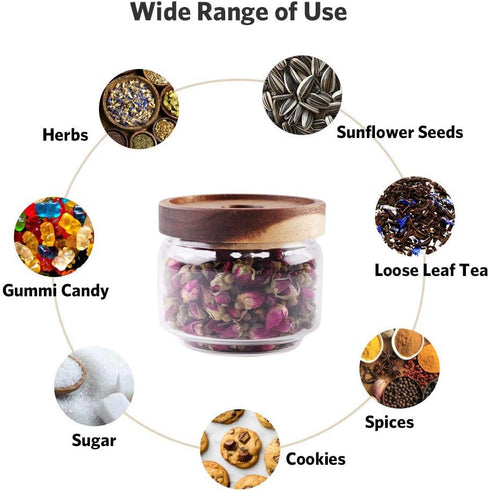 Glass Coffee Containers, 8.5 FL OZ/250 ml Kitchen Serving Food Storage Canister with Sealed Wooden Lid, BPA-Free Clear Glass Jar for Tea Leaves, P...