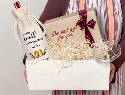 LANBAIHE 21st Birthday Gifts for Her,21st Birthday Gift for Women Men, 21 Years Old Birthday Gifts Wine Bag, 21st Birthday Decorations Party Suppl...