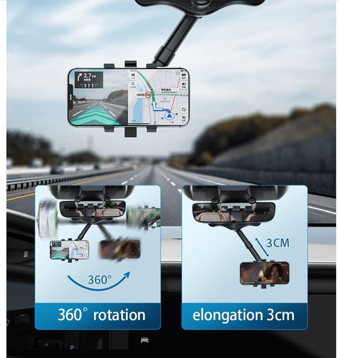 Car Mearview Mirror Bracket,360°Rotatable and Retractable Car Phone Holder,for iPhone and All Smartphones...