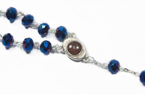 Nazareth Store Deep Blue Crystal Beads Rosary Catholic Necklace Holy Soil Medal Cross Crucifix Velvet Bag...