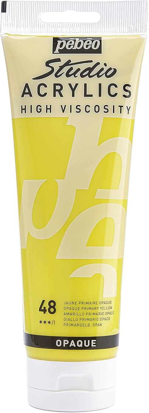 Pebeo Studio Acrylics High Viscosity, Fine Acrylic, 250 ml - Primary Yellow (169-048), 8.45 Fl Oz (Pack of 1)...
