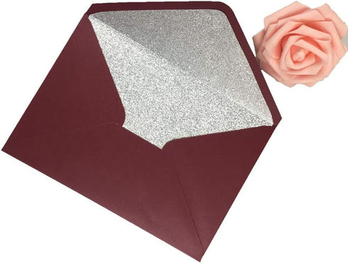 25 PCS Pearl Burgundy with Silver Glitter Envelopes A7, 5.35 x 7.7 inches, Perfect for 5x7 Wedding Invitation Cards,Birthday Greeting RSVP Invite...
