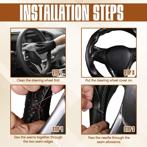 Leather Steering Wheel Cover Lace Up, Stitch On Wrap, Breathable Anti-Slip Car Steering Wheel Protector Universal Fit Max 15 Inch Car Wheels, DIY ...
