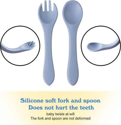 Suction Plates for Baby,4 pcs Divided Placemat Dish for Toddlers and Kids,Baby Spoon Fork Set for Toddlers,Silicone Plates for Kids (Blue)...