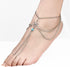 2 Pcs Bohemian Layered Anklet with Toe Ring Silver Turquoise Barefoot Sandals Summer Beach Wedding Foot Accessories Boho Toe Link Ankle Bracelet f...