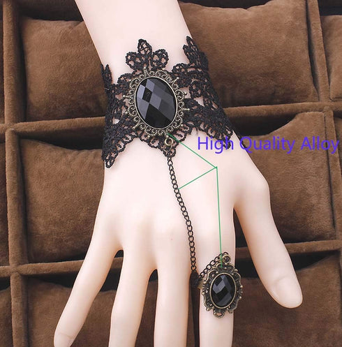 Lace Choker Necklace with Bracelet Set Punk Party Gothic Vintage Handmade Retro Victorian Vampire Punk Pendant Necklace Bracelet Wristband for Wom...