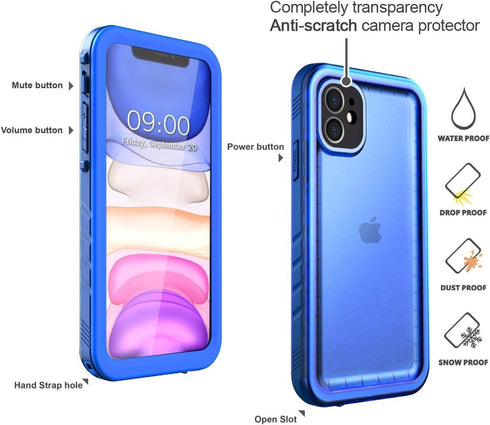 Cozycase Compatible with Waterproof iPhone 11 case, Built-in Screen Protector, Full-body Rugged Bumper Sealed Case Cover, Shockproof Dustproof Wat...