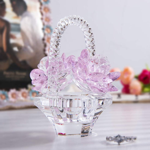 H&D HYALINE & DORA Glass Rose Flower Gift for Women Handcraft Pink Crystal Rose Flower Basket Figurine for Valentine's Day Mother's Day Christmas...
