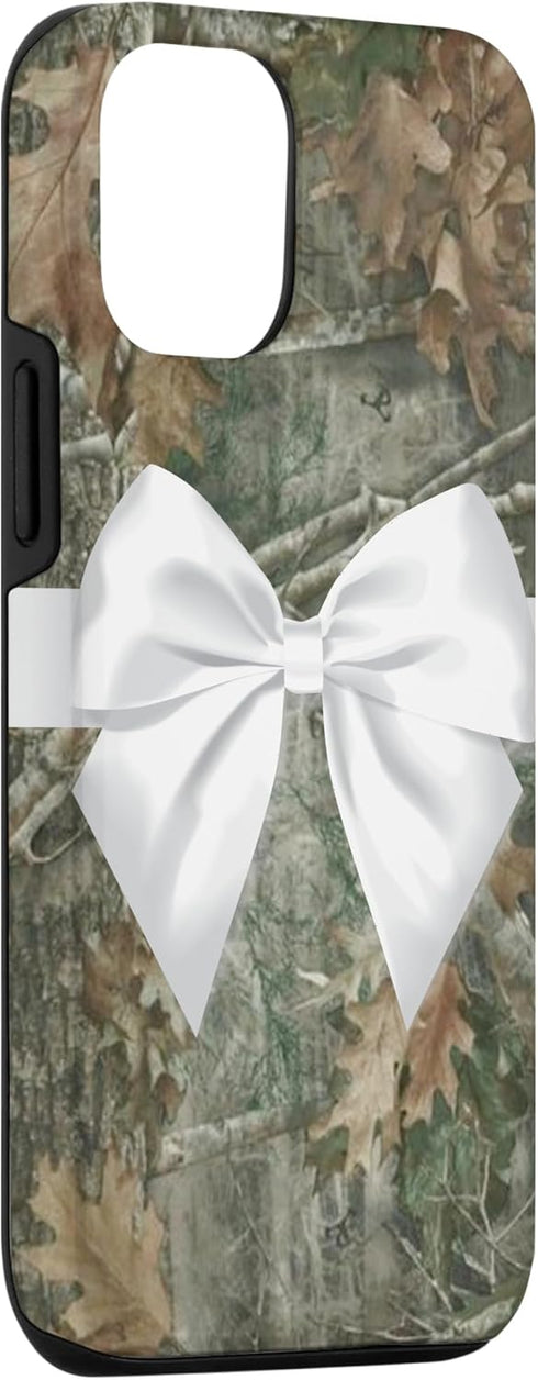iPhone 13 Pro Cute Camo Aesthetic White Ribbons and Bows Case......