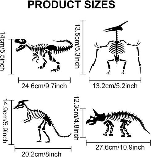 3pcs Dinosaur Skeleton Stencil Template Stegosaurus Triceratops Tyrannosaurus Rex Stencils 11.8×11.8inch with Paint Brush Dinosaur Footprint Stenc...
