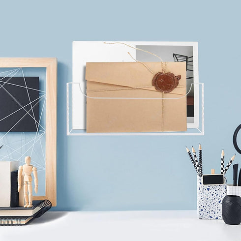 Mail Holder for Table, Acrylic Letter Holder Box for Desk or Wall Mount, Mail Organizer Countertop, Clear...