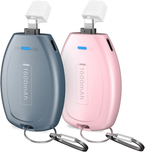 2-Pack Keychain Portable Charger for iPhone, 1600mAh Mini Power Emergency Pod Ultra-Compact External Power Bank Battery Pack, Key Ring Cell Phone ...