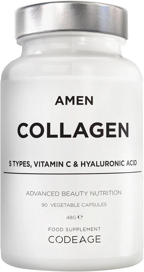 Amen Multi Collagen Peptides Capsules with Hyaluronic Acid and Vitamin C - 5 Types of Collagen Protein Type I, II, III, V, X - Grass Fed Hydrolyze...
