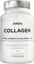 Amen Multi Collagen Peptides Capsules with Hyaluronic Acid and Vitamin C - 5 Types of Collagen Protein Type I, II, III, V, X - Grass Fed Hydrolyze...