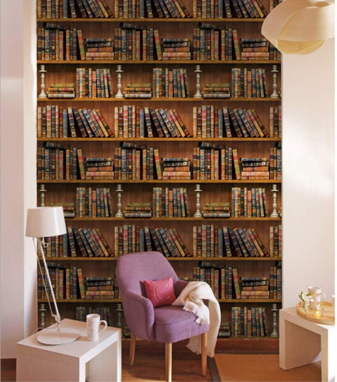 Self-Adhesive Vintage Bookshelf Peel-Stick Wallpaper Backsplash Shelf Liner Removable Door Vinyl Flooring Stickers 17.7inch by 98inch...