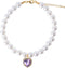 Pearl Collar for Cats Pearl Dog Collar Heart Shape Rhinestone Necklaces for Small Dogs Collar Accessories Cat Pearl Collar (Large, Violet)...