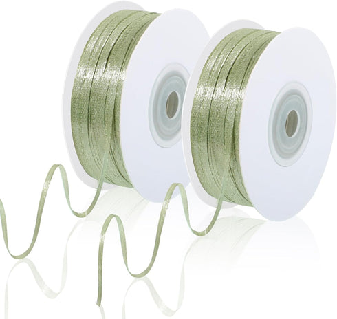 200 Yards 1/8 Inch Sage Green Ribbon, Thin Light Green Ribbon Double Faced Satin Ribbon for Gift Wrapping Bouquet Crafts Wedding Party Home Decora...